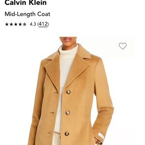 Calvin Klein Mid-Length Coat, Camel Color, Size 2